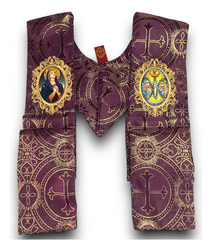 Estola Sacerdotal Brocada Bordada, Pintada A Mano Morada