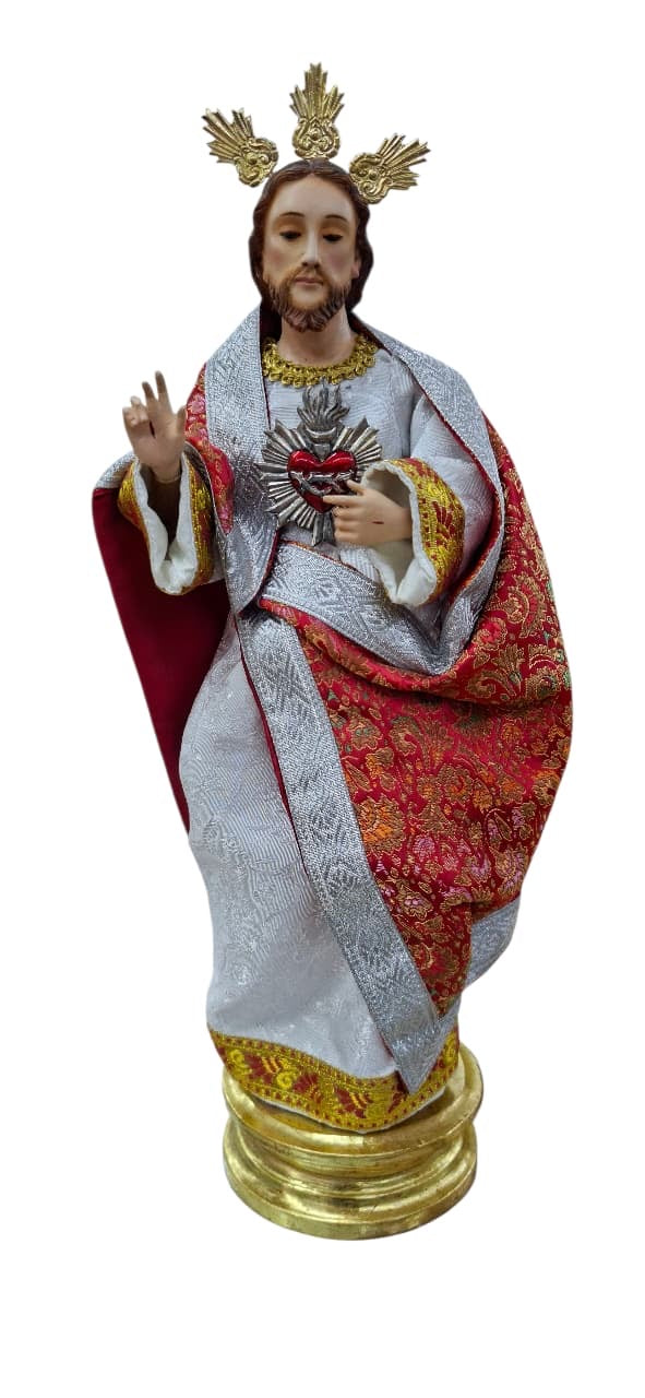Sagrado Corazón De Jesús De Vestir Talla En Madera 31cm