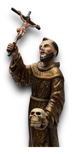 San Francisco De Asis Talla En Madera Con Hoja De Oro 30cm