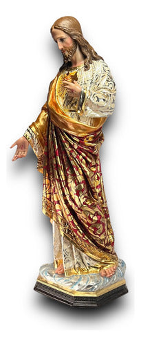 Sagrado Corazón De Jesús Estofado Y Policromía Al Óleo 125cm