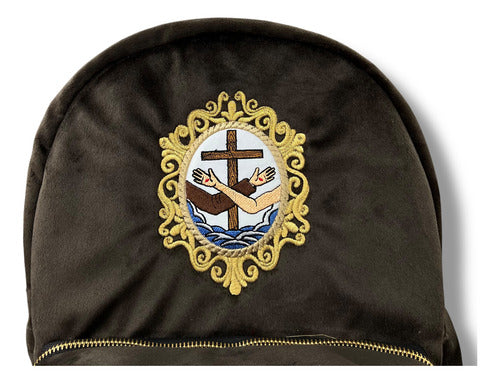 Mochila Sacristía O Sacrimochila 4.0 Bordada Escudo Franciscano Bolsa Desmontable