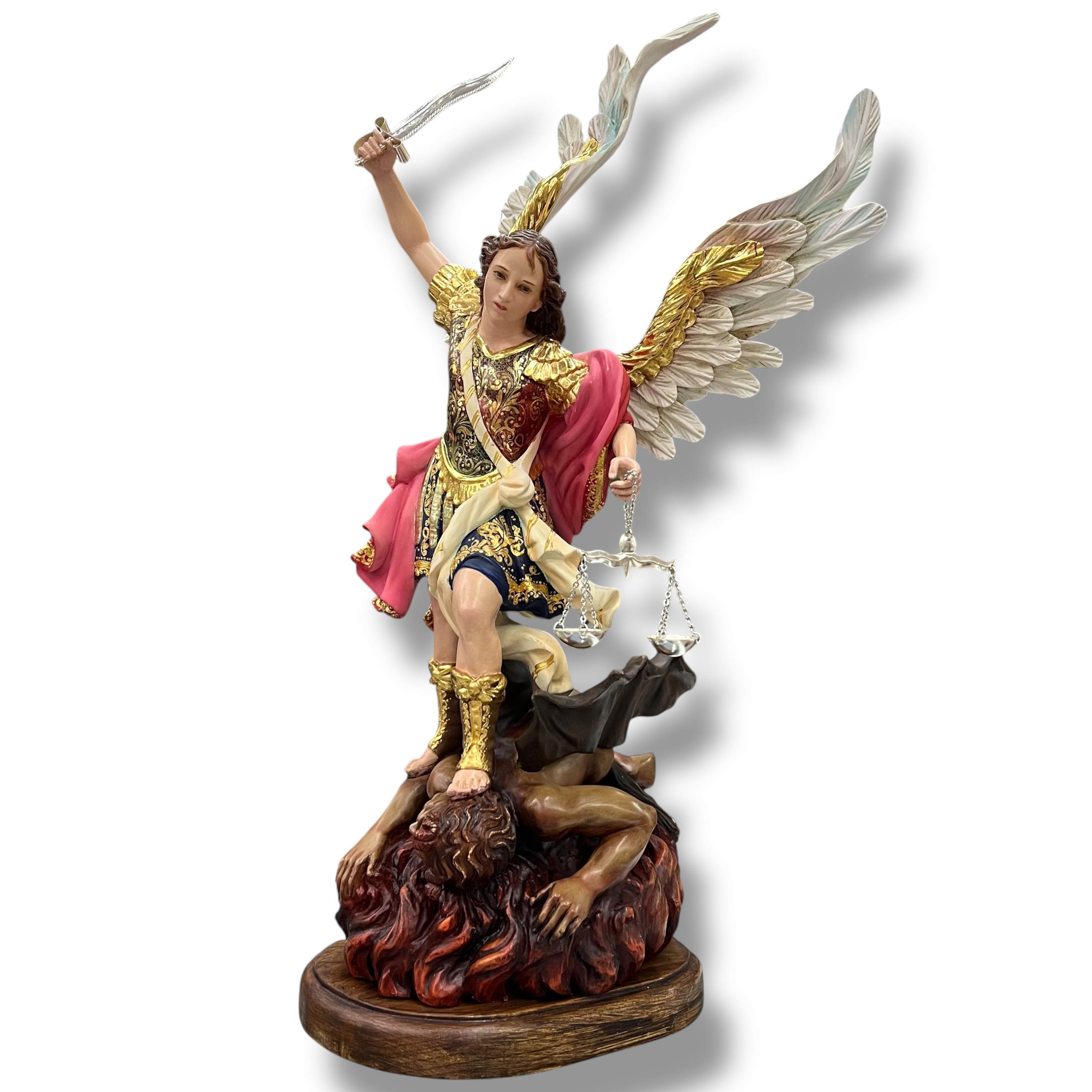 San Miguel Arcángel En Madera Decorado Con Oro Fino 50cm