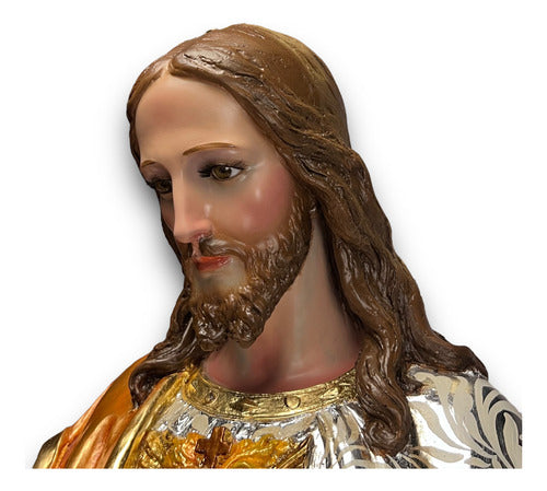 Sagrado Corazón De Jesús Estofado Y Policromía Al Óleo 125cm