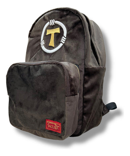 Mochila Sacristía O Sacrimochila 4.0 Bordada Franciscana Cruz De Tau Con Bolsa Desmontable