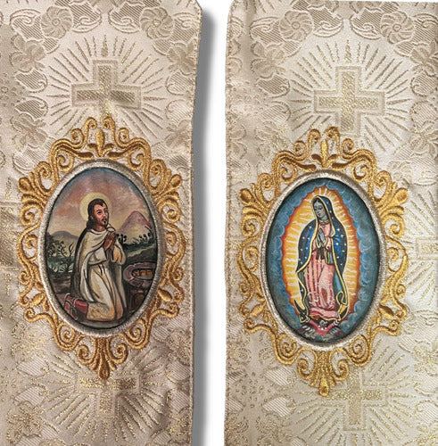 Estola Sacerdotal Brocada Bordada, Pintada Virgen Guadalupe