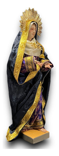 Virgen De Los Dolores Tallada En Madera Con Accesorios 34cm