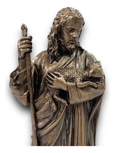 Jesús El Buen Pastor Figura Terminado Bronce Detallada 9cm