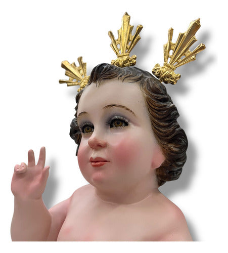 Niño Dios Con Potencias Tallado En Cedro 34cm