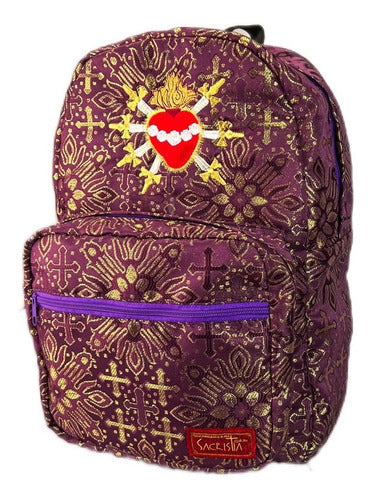 Mochila Sacristía Brocado Y Bordada  Corazon 7 Dagas