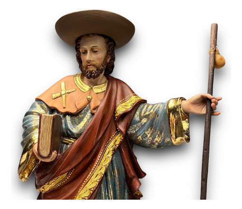Santiago Peregrino Talla En Madera Decorado En Oro Fino 43cm