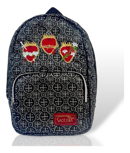 Mochila Mini Sacristía Bordada 3 Corazones