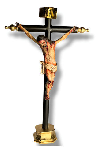 Cristo O Crucifijo De Base Decorado Con Hoja De Oro 74cm