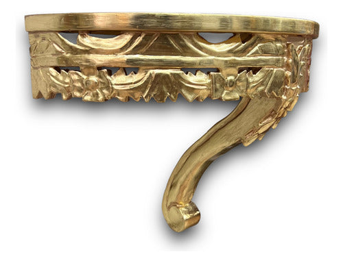 Repisa Tallada En Madera Recubierta De Hoja De Oro 50x23cm