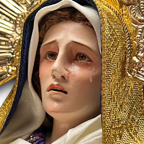 Virgen De Los Dolores Tallada En Madera Con Accesorios 34cm