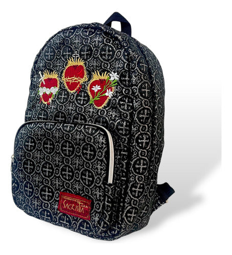 Mochila Mini Sacristía Bordada 3 Corazones