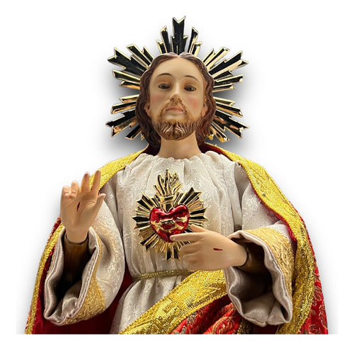 Sagrado Corazón De Jesús De Vestir Talla En Madera 40cm