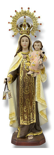 Virgen Del Carmen Talla En Madera Decorada Con Oro Fino 34cm