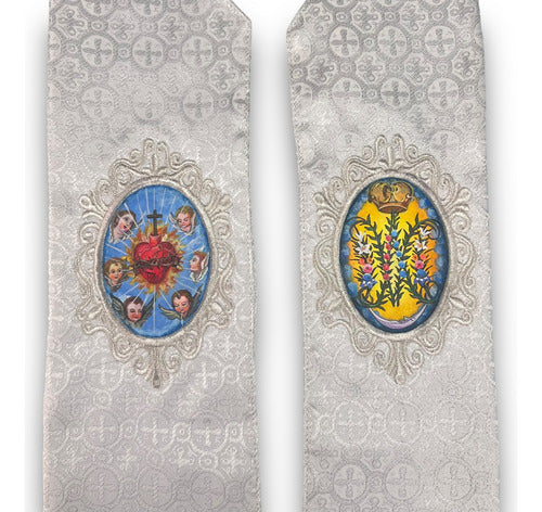 Estola Sacerdotal Brocada Bordada, Pintada A Mano Plateada