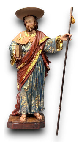 Santiago Peregrino Talla En Madera Decorado En Oro Fino 43cm