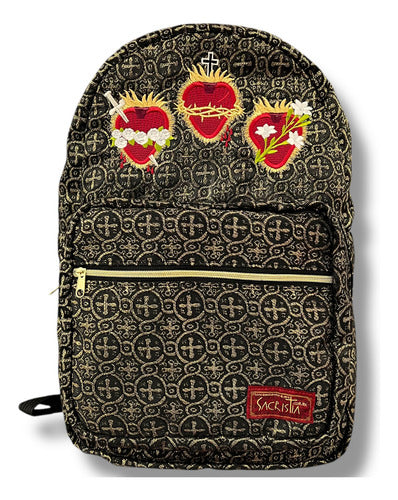 Mochila Sacristía Bordada Tres Corazones Barroca