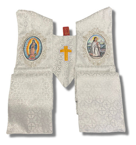 Estola Sacerdotal Brocada Bordada, Pintada Virgen Guadalupe