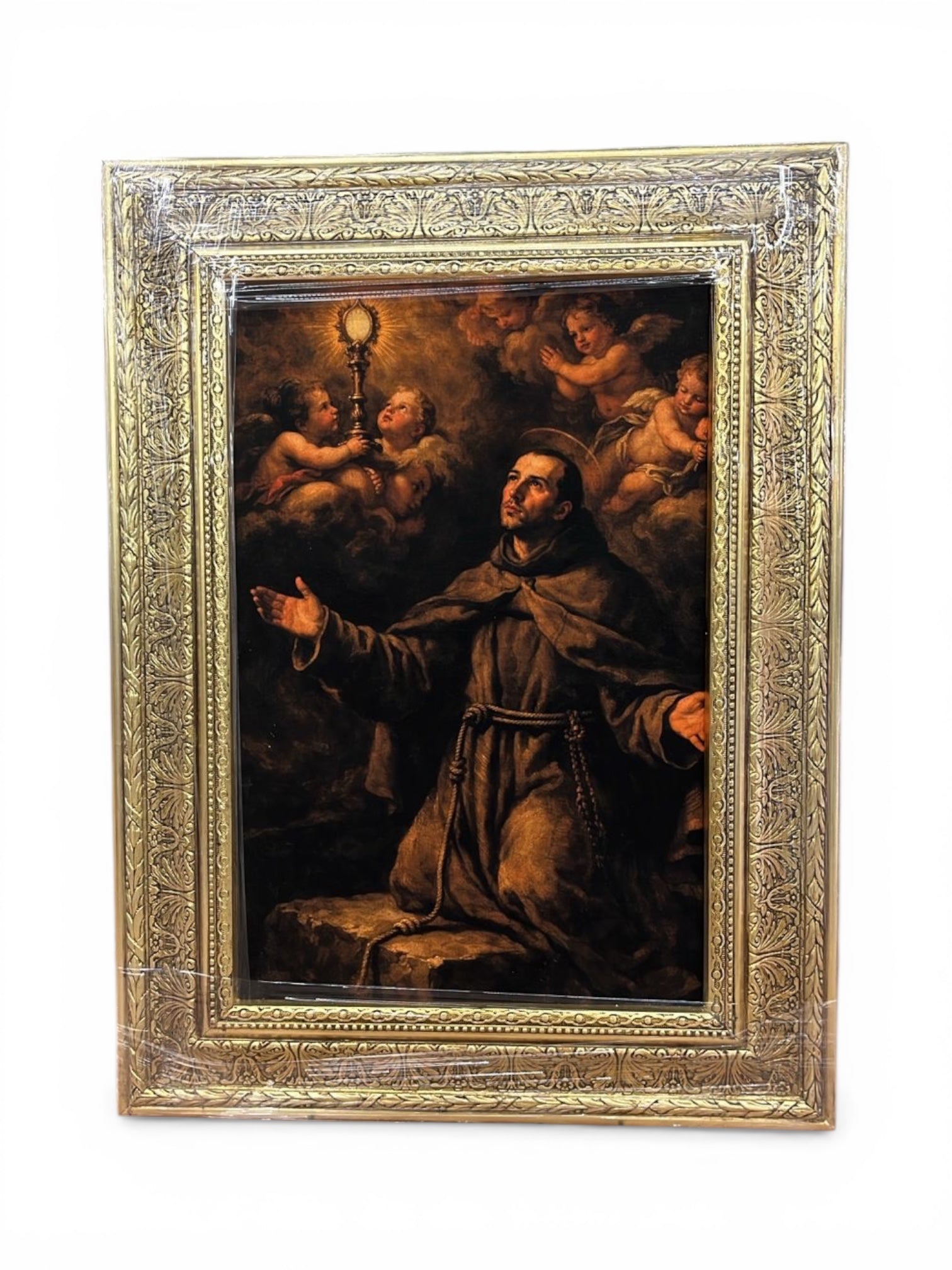 Cuadro de San Pascual Bailón Marco Madera En Hoja De Oro 61 x 46