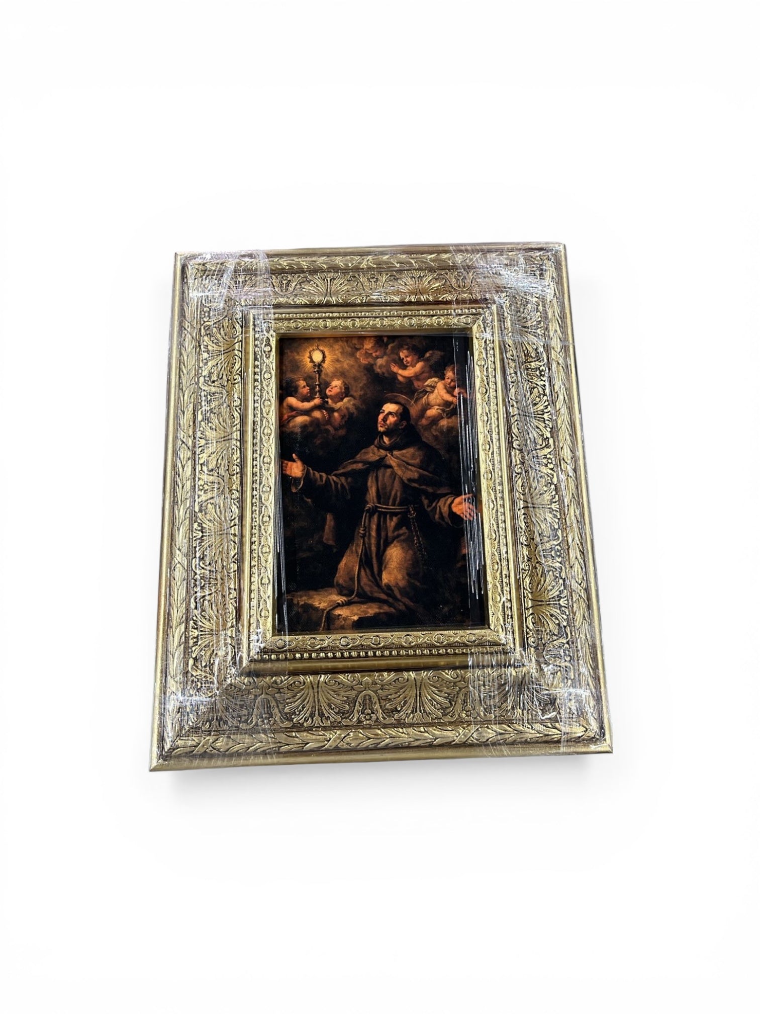 Cuadro de San Pascual Bailón Marco Madera En Hoja De Oro 38 x 31
