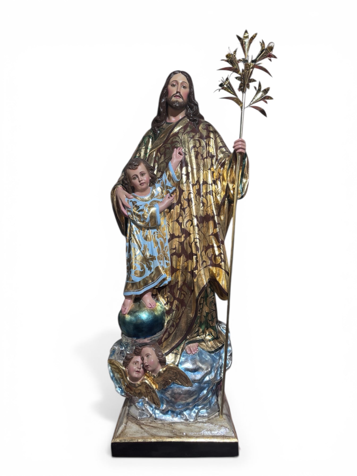 Escultura de San José con Niño óleo estofado 134cm