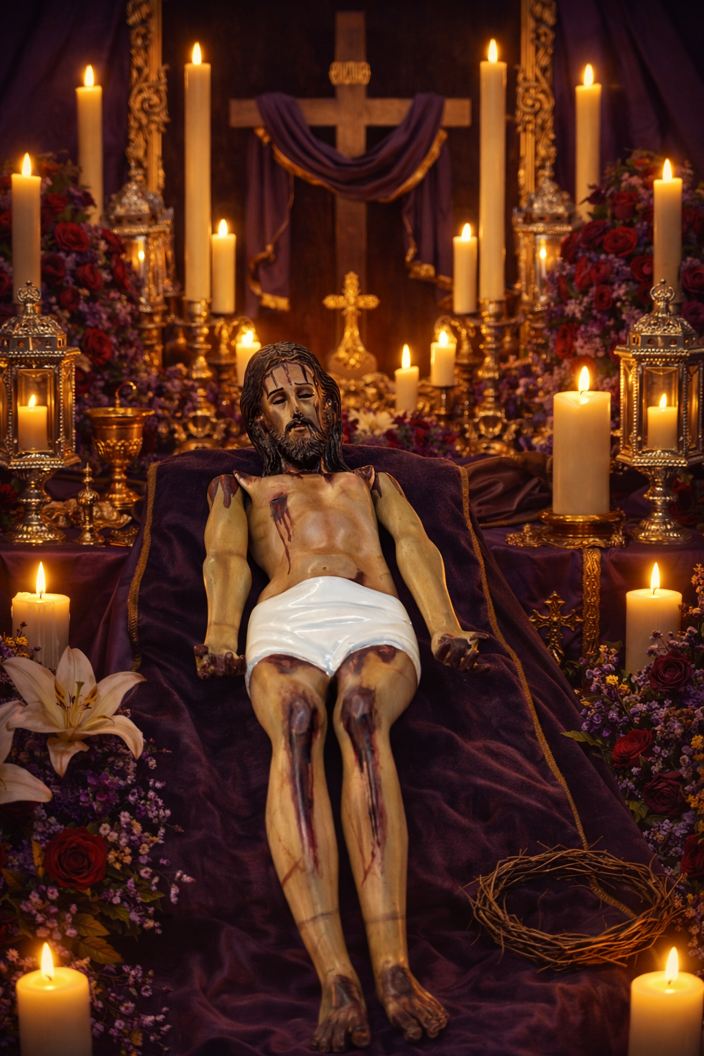 Cristo Santo Entierro O Cristo Yacente policromía al óleo 48cm