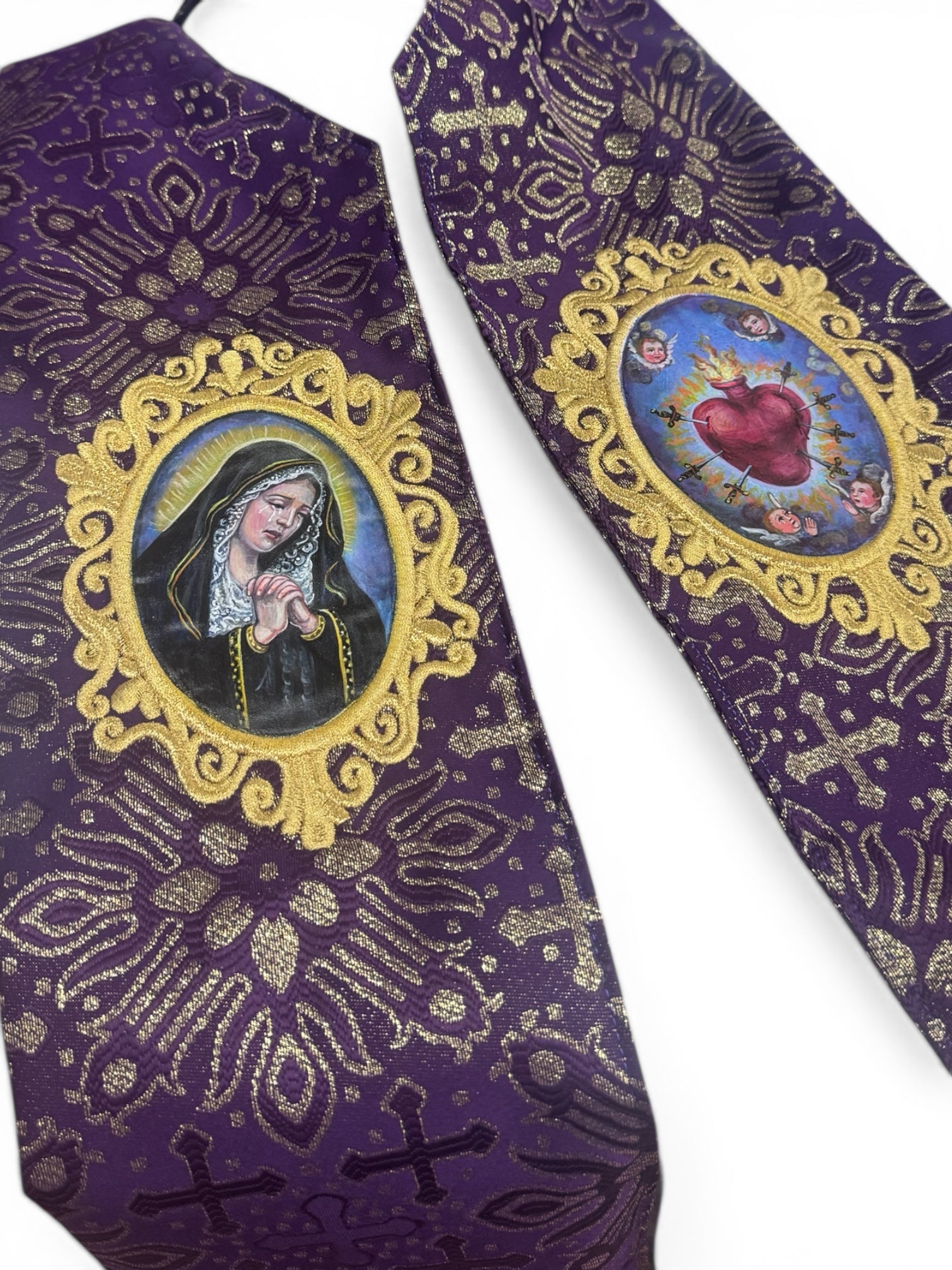 Estola Sacerdotal Brocada Bordada, Pintada Dolores