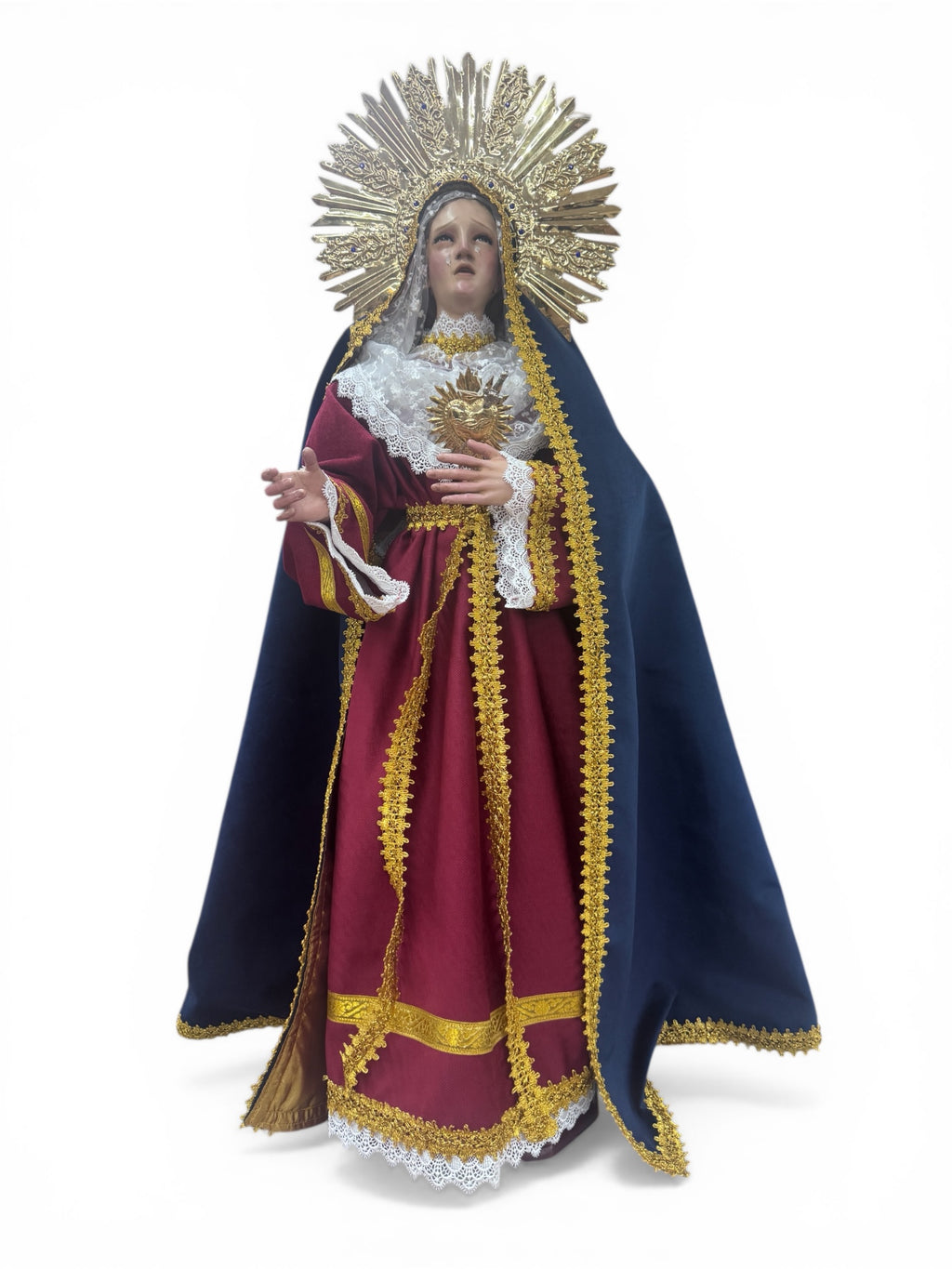 Nuestra Señora De Los Dolores O Virgen Dolorosa 90cm óleo Bruñido
