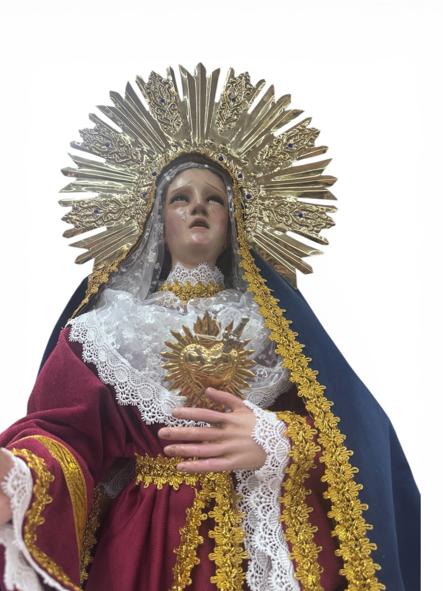 Nuestra Señora De Los Dolores O Virgen Dolorosa 90cm óleo Bruñido