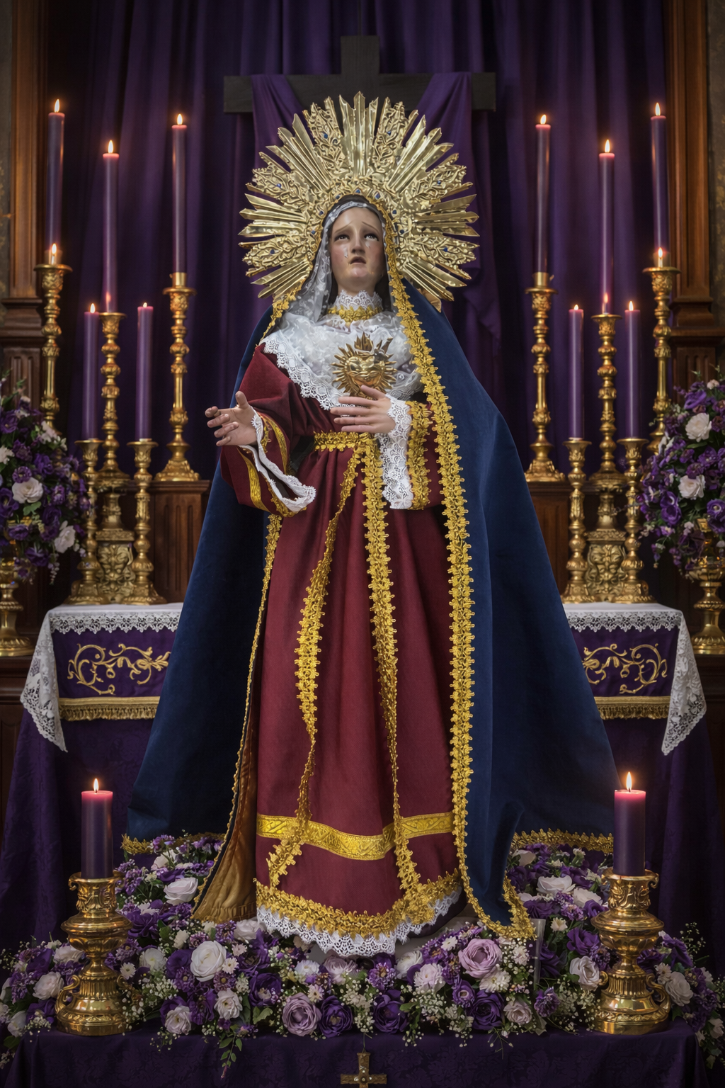 Nuestra Señora De Los Dolores O Virgen Dolorosa 90cm óleo Bruñido