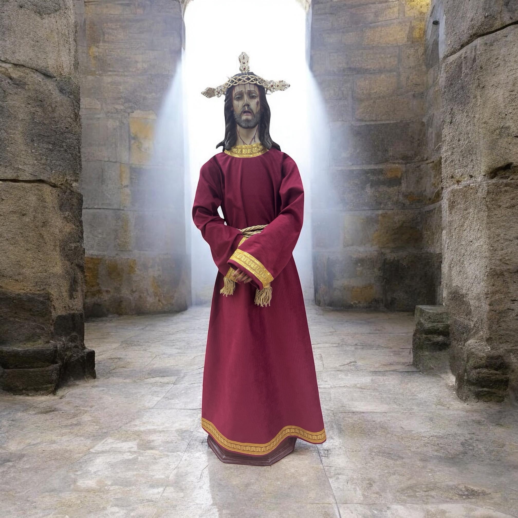 Jesús Nazareno Divino Preso 140cm Imagen Para Vestir Al Óleo bruñido