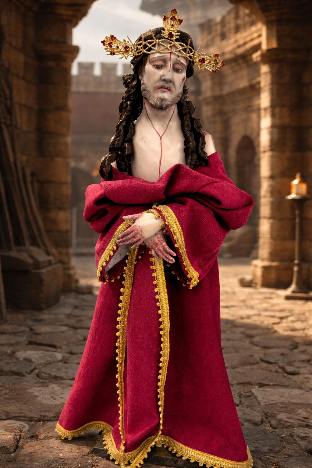 Jesús De Nazareno Para Vestir 60cm Completamente Articulado Óleo Bruñido
