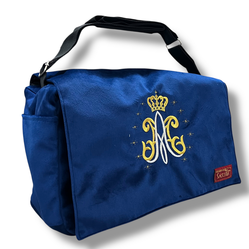 Sacri Mochila Mensajero Bordada Anagrama de Maria o Símbolo Mariano