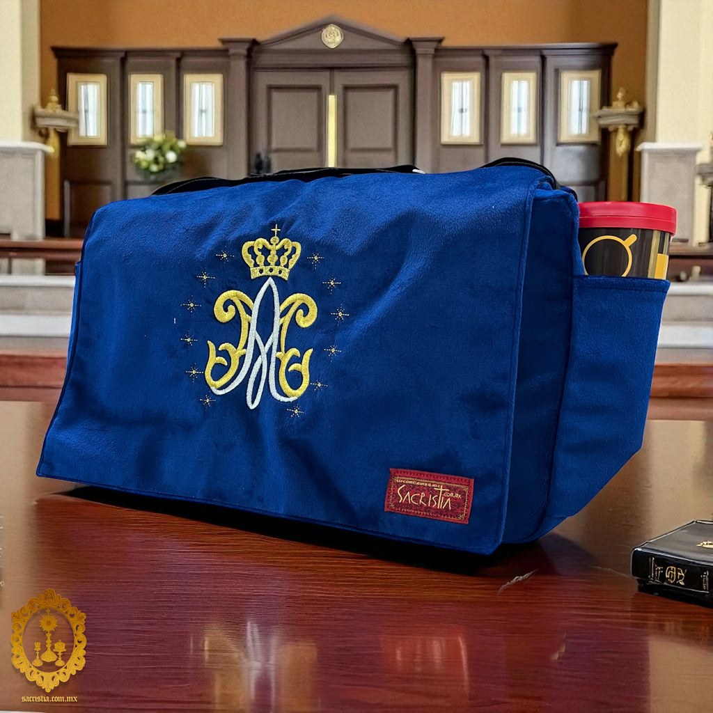 Sacri Mochila Mensajero Bordada Anagrama de Maria o Símbolo Mariano