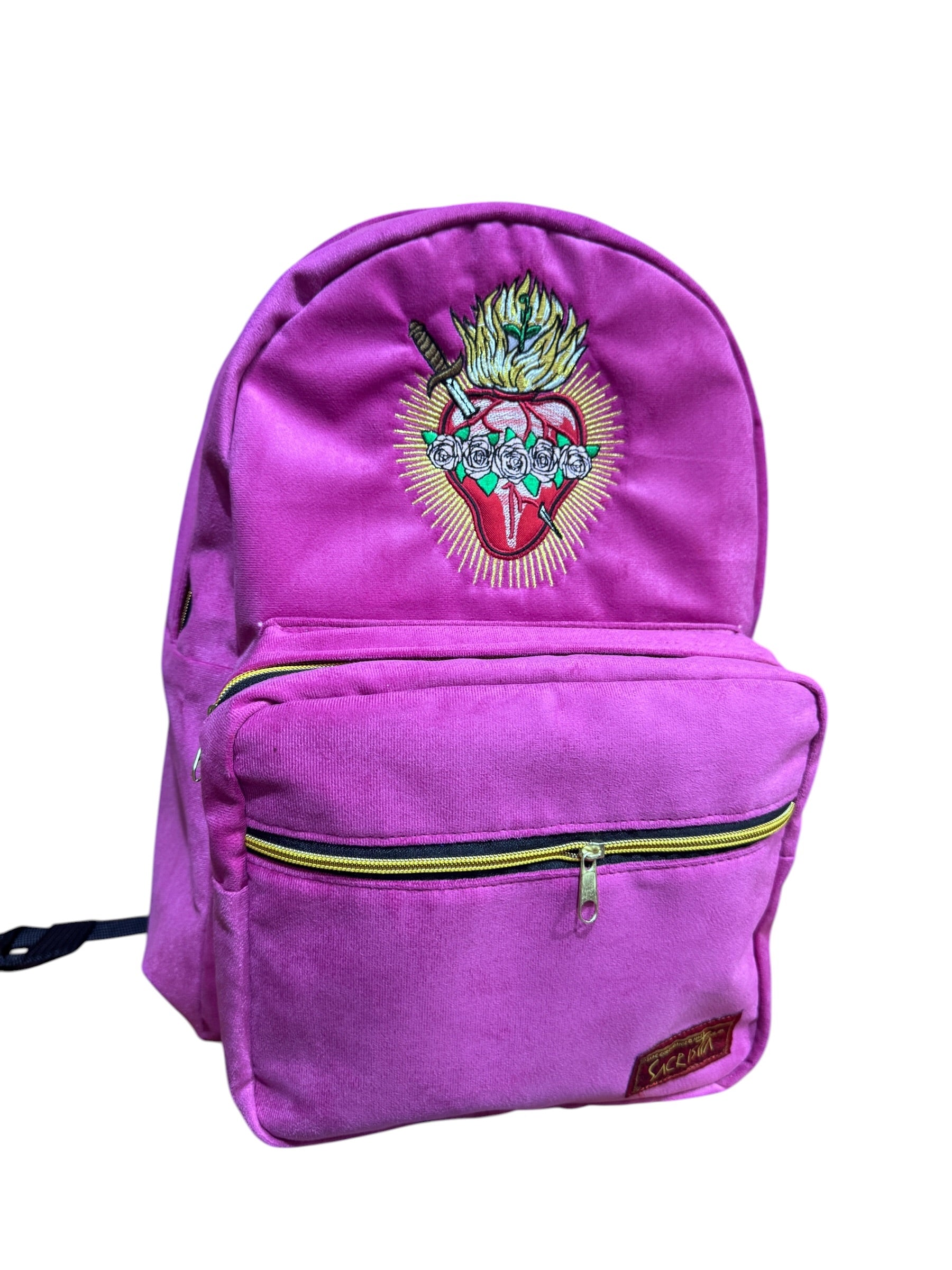Mochila Sacristía Bordada Corazón De María Rosa