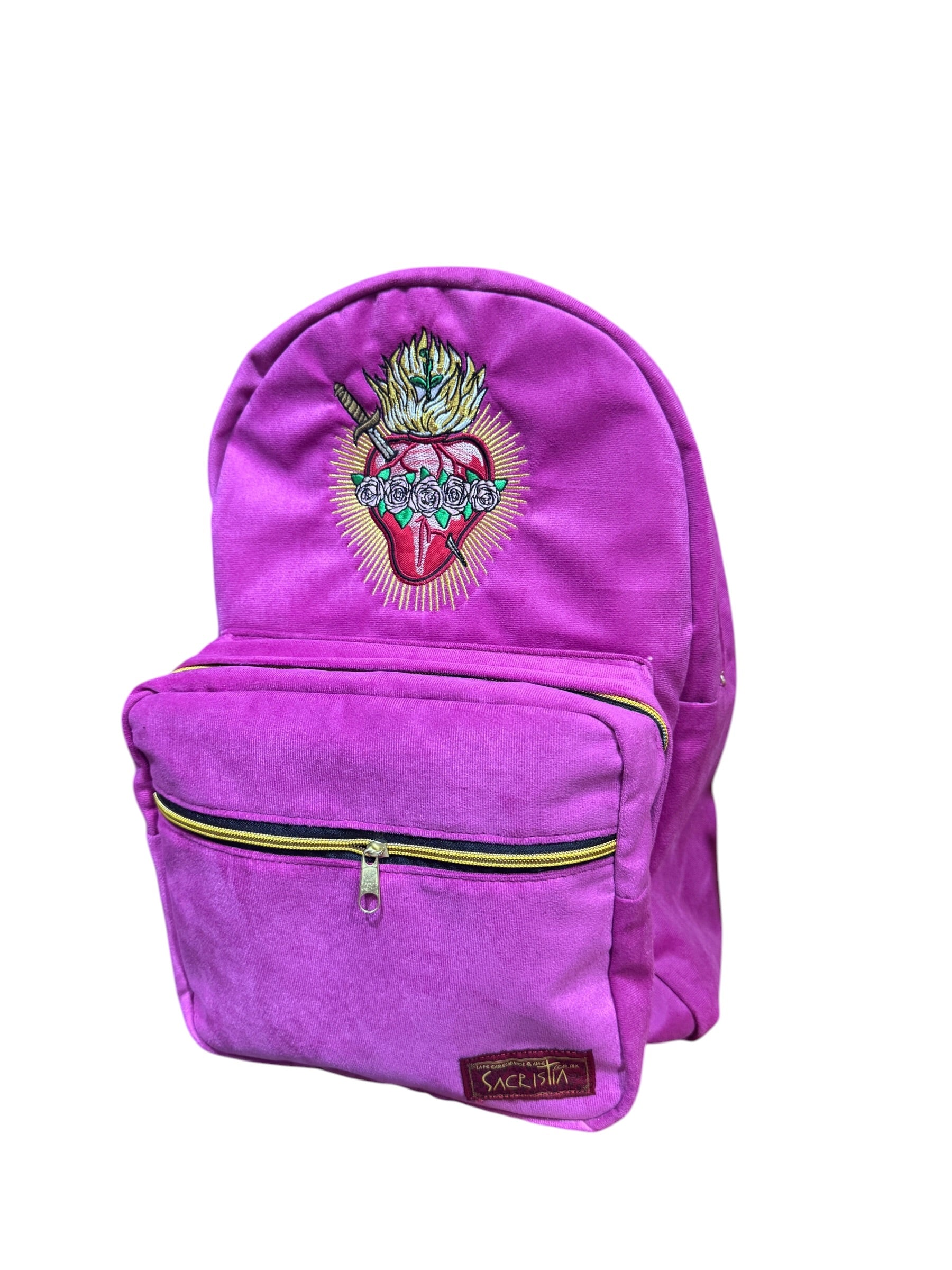 Mochila Sacristía Bordada Corazón De María Rosa