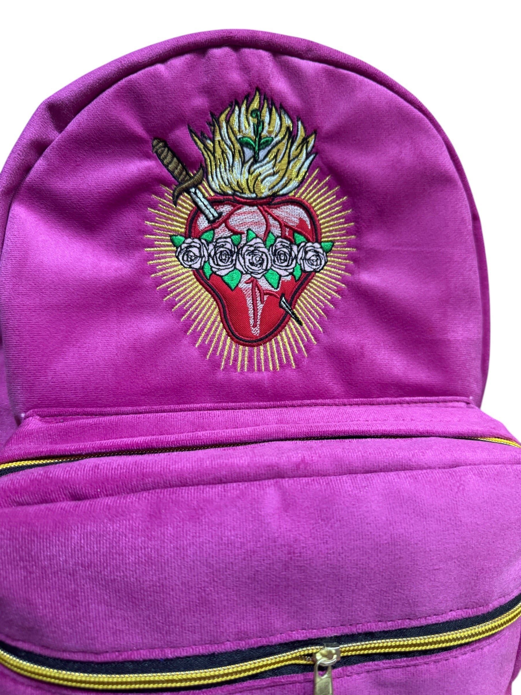 Mochila Sacristía Bordada Corazón De María Rosa