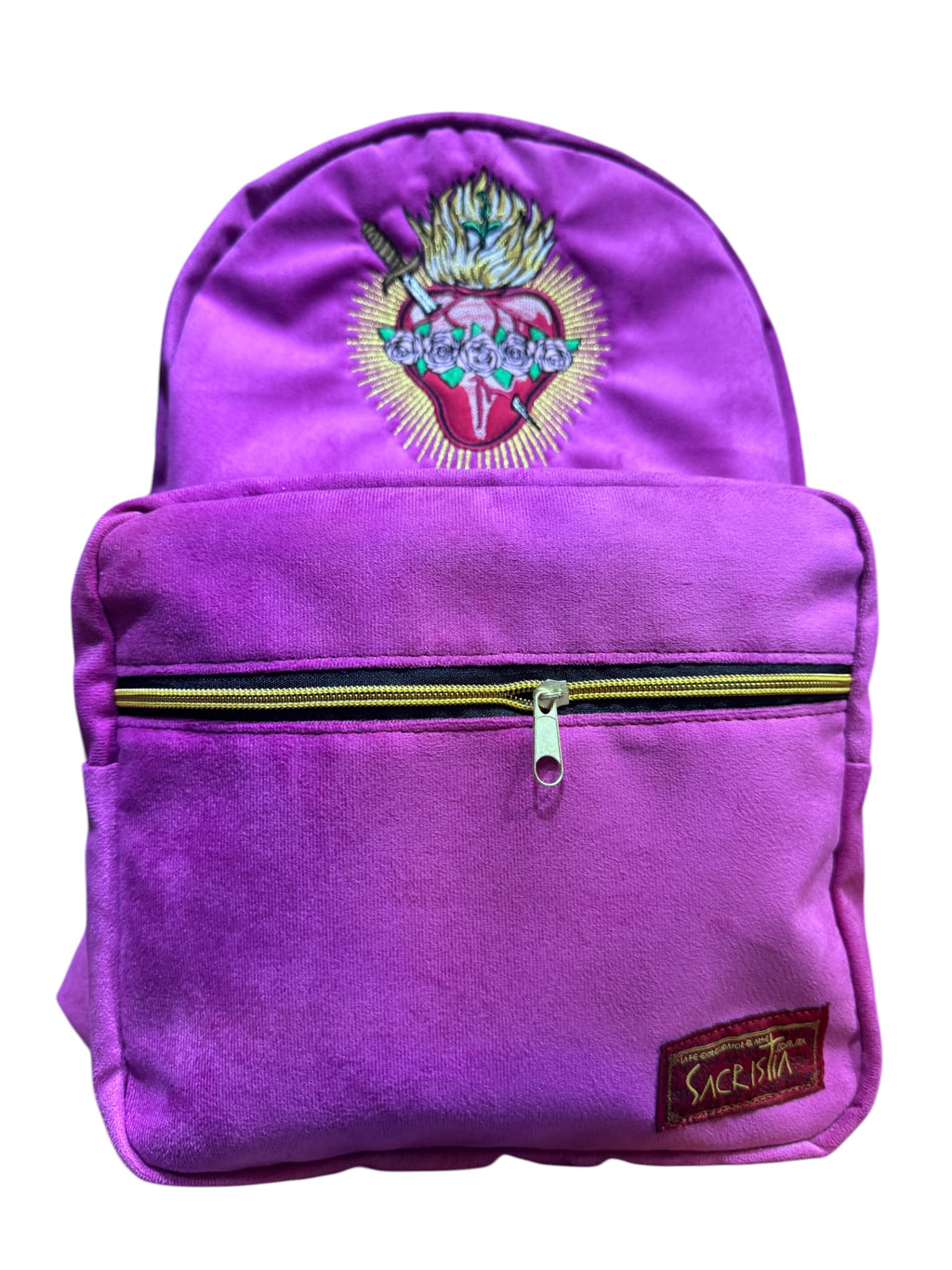 Mochila Sacristía Bordada Corazón De María Rosa