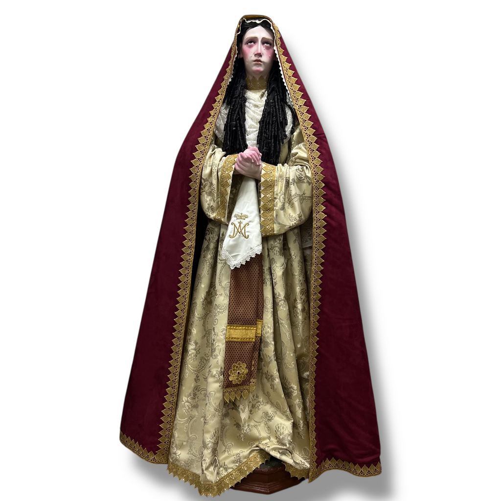 Virgen De Los Dolores En Óleo Bruñido Y Vestimenta 166cm