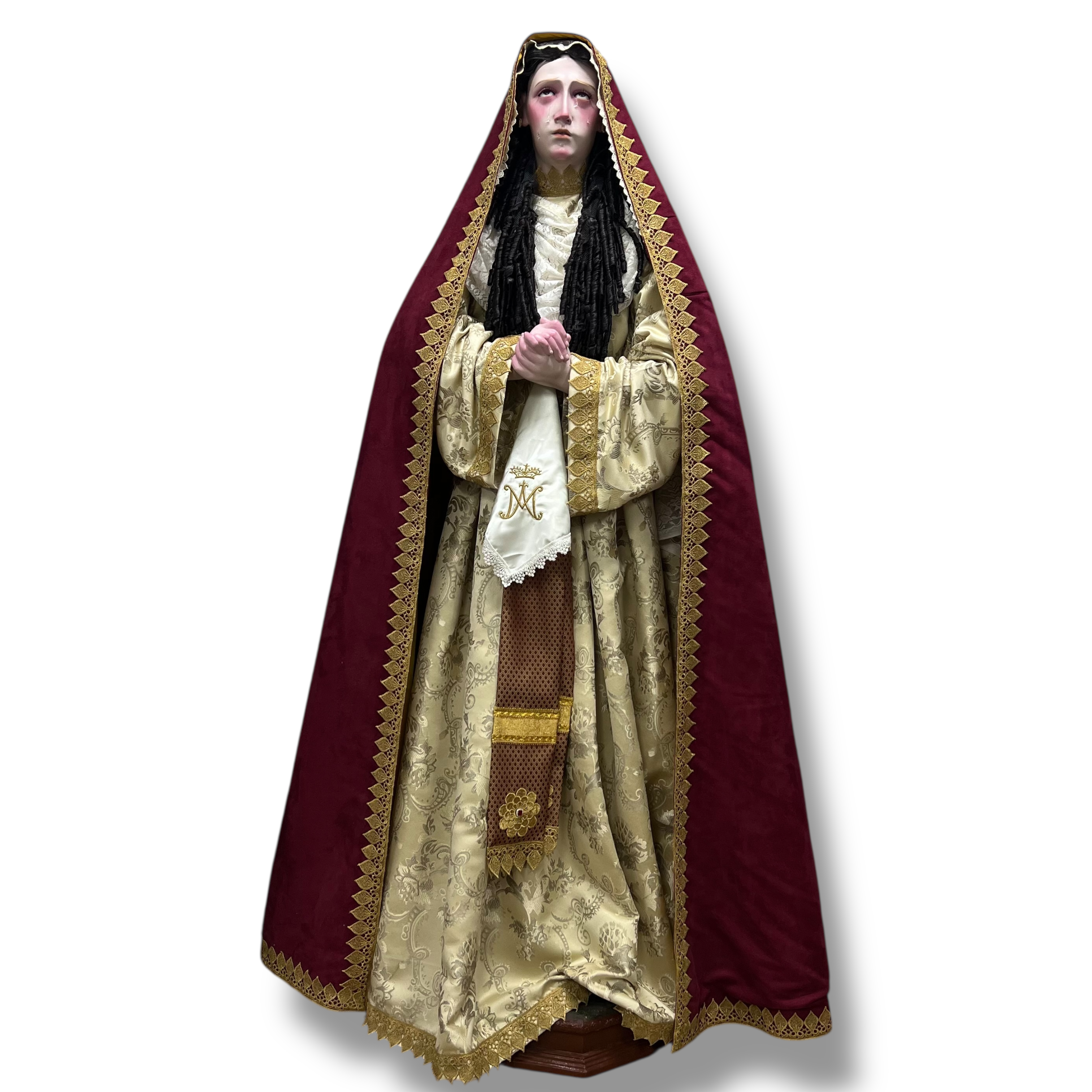 Virgen De Los Dolores En Óleo Bruñido Y Vestimenta 166cm