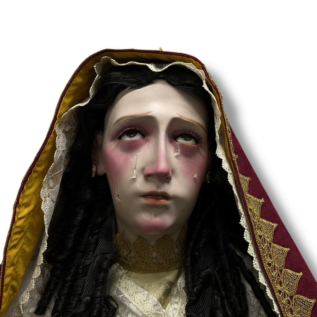 Virgen De Los Dolores En Óleo Bruñido Y Vestimenta 166cm