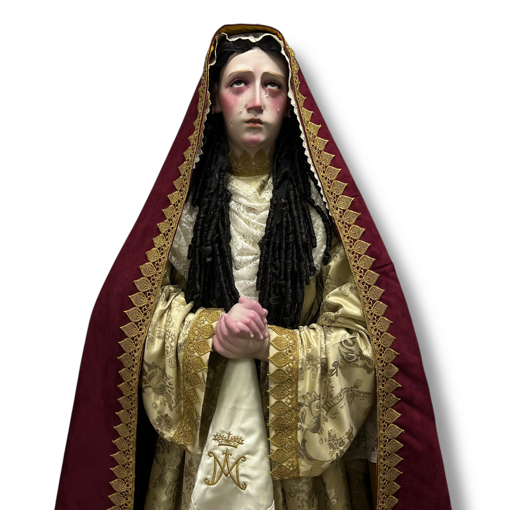 Virgen De Los Dolores En Óleo Bruñido Y Vestimenta 166cm