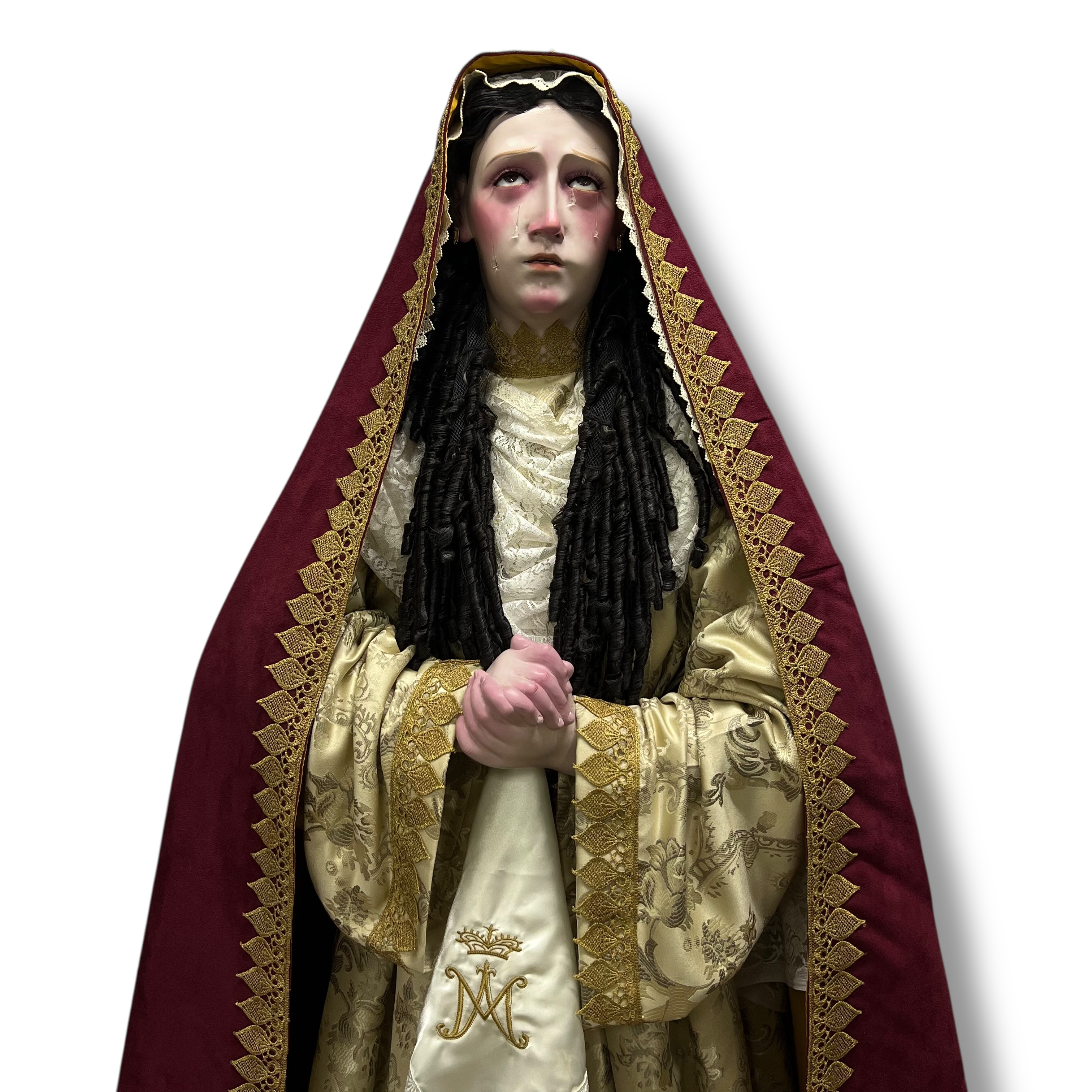 Virgen De Los Dolores En Óleo Bruñido Y Vestimenta 166cm