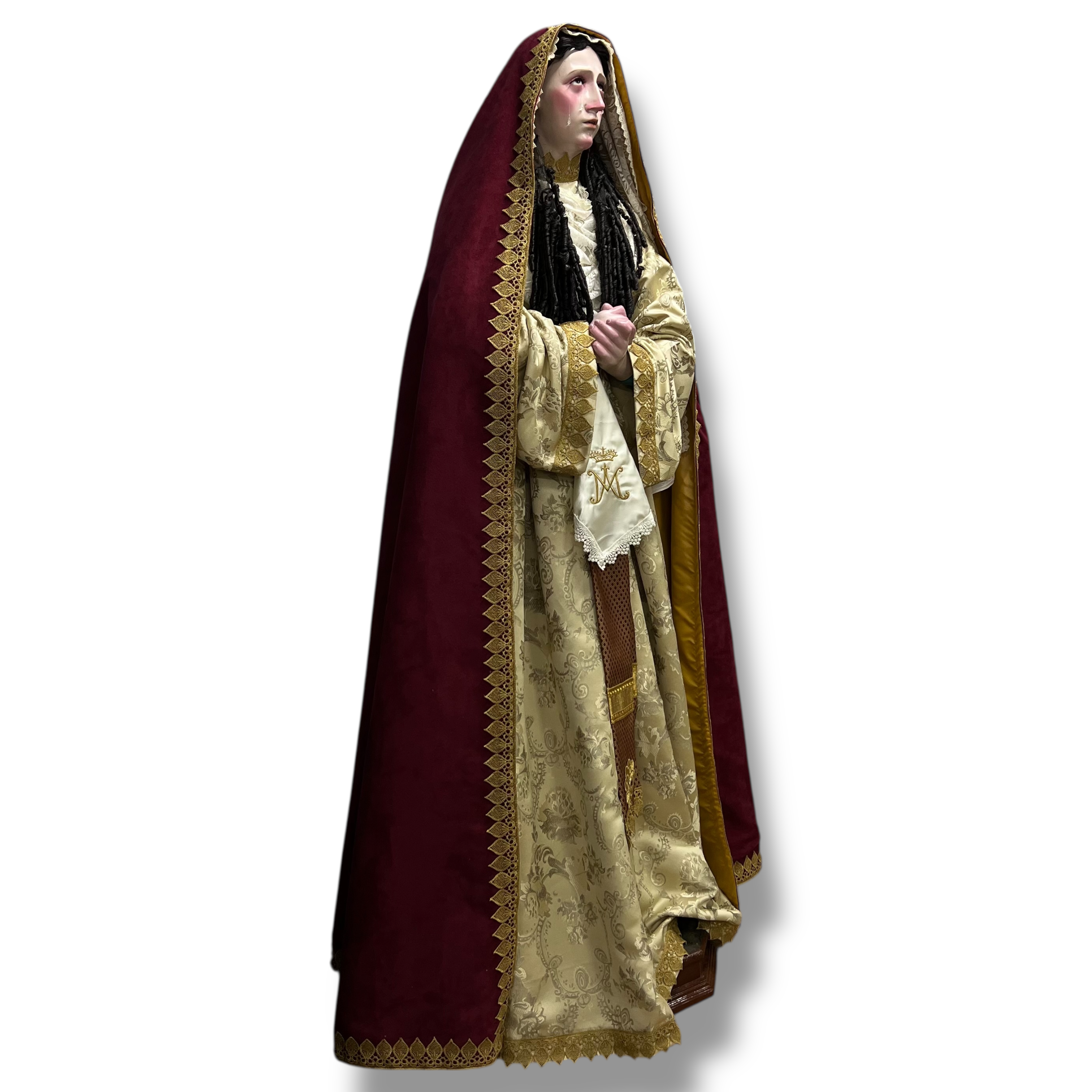 Virgen De Los Dolores En Óleo Bruñido Y Vestimenta 166cm