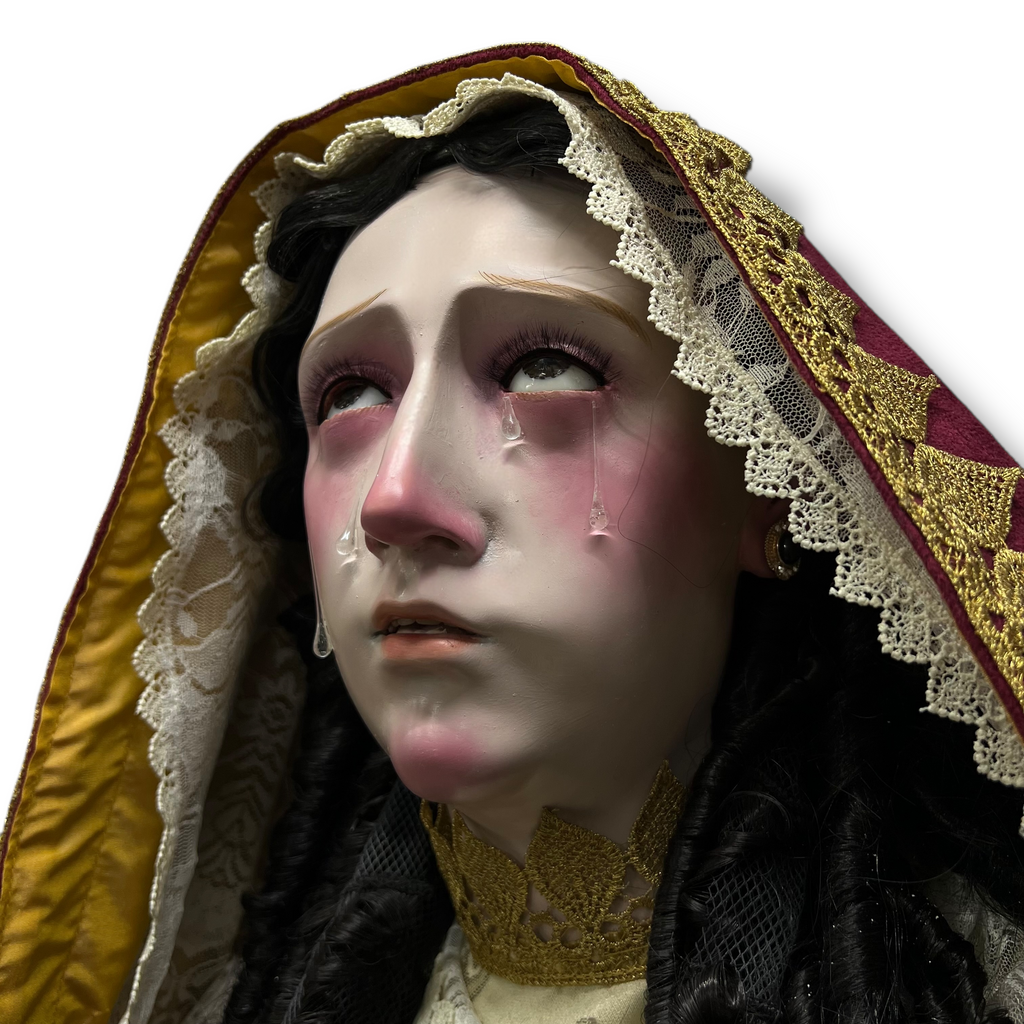 Virgen De Los Dolores En Óleo Bruñido Y Vestimenta 166cm