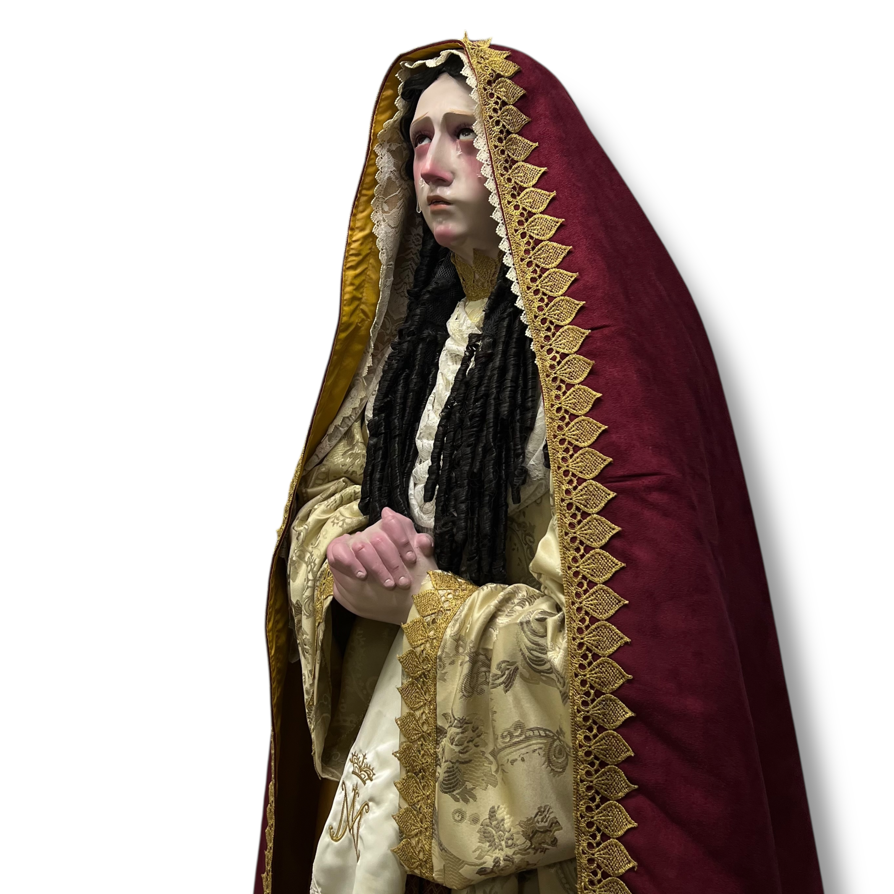 Virgen De Los Dolores En Óleo Bruñido Y Vestimenta 166cm