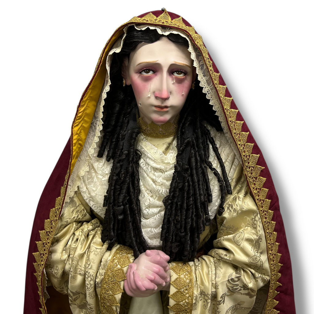 Virgen De Los Dolores En Óleo Bruñido Y Vestimenta 166cm